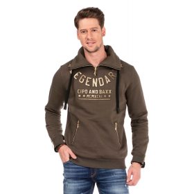 CIPO & BAXX DIVATOS FÉRFI KAPUCNIS PULÓVER CL324 KHAKI