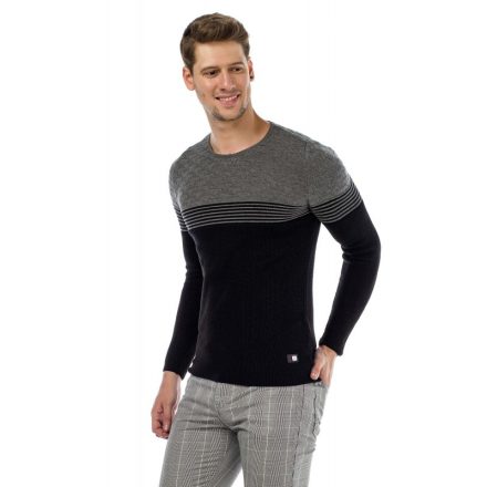 Cipo & Baxx divatos férfi kötött pulóver CP181 BLACK-GREY