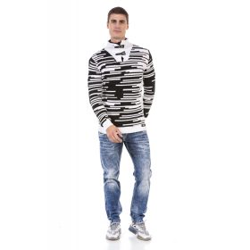CIPO&BAXX FÉRFI KÖTÖTT PULÓVER CP245 WHITE-BLACK