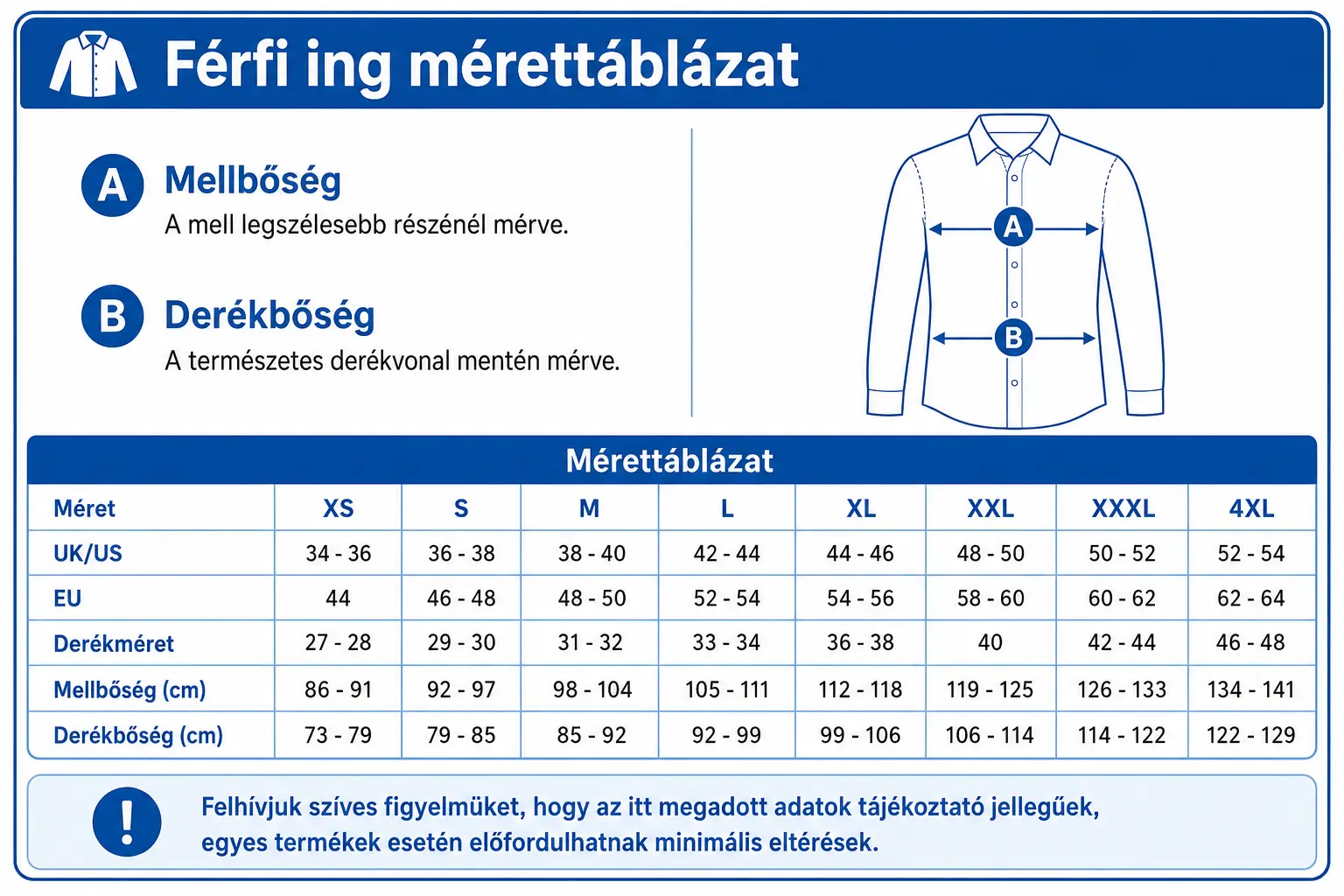 Férfi ing mérettáblázat